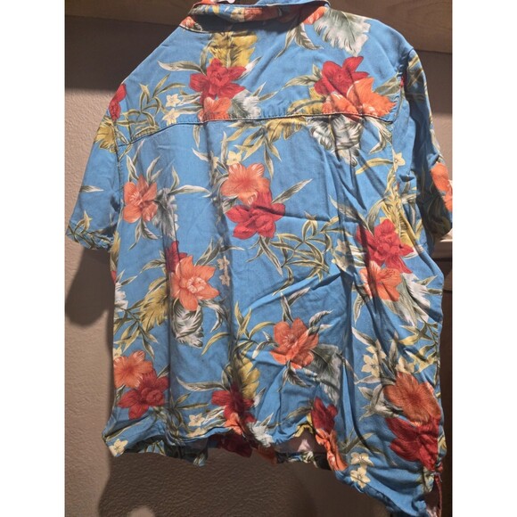 Caribbean Joe Blue Hawaiian Shirt Floral Women's Size 3XL Short Sleeve - Picture 6 of 6